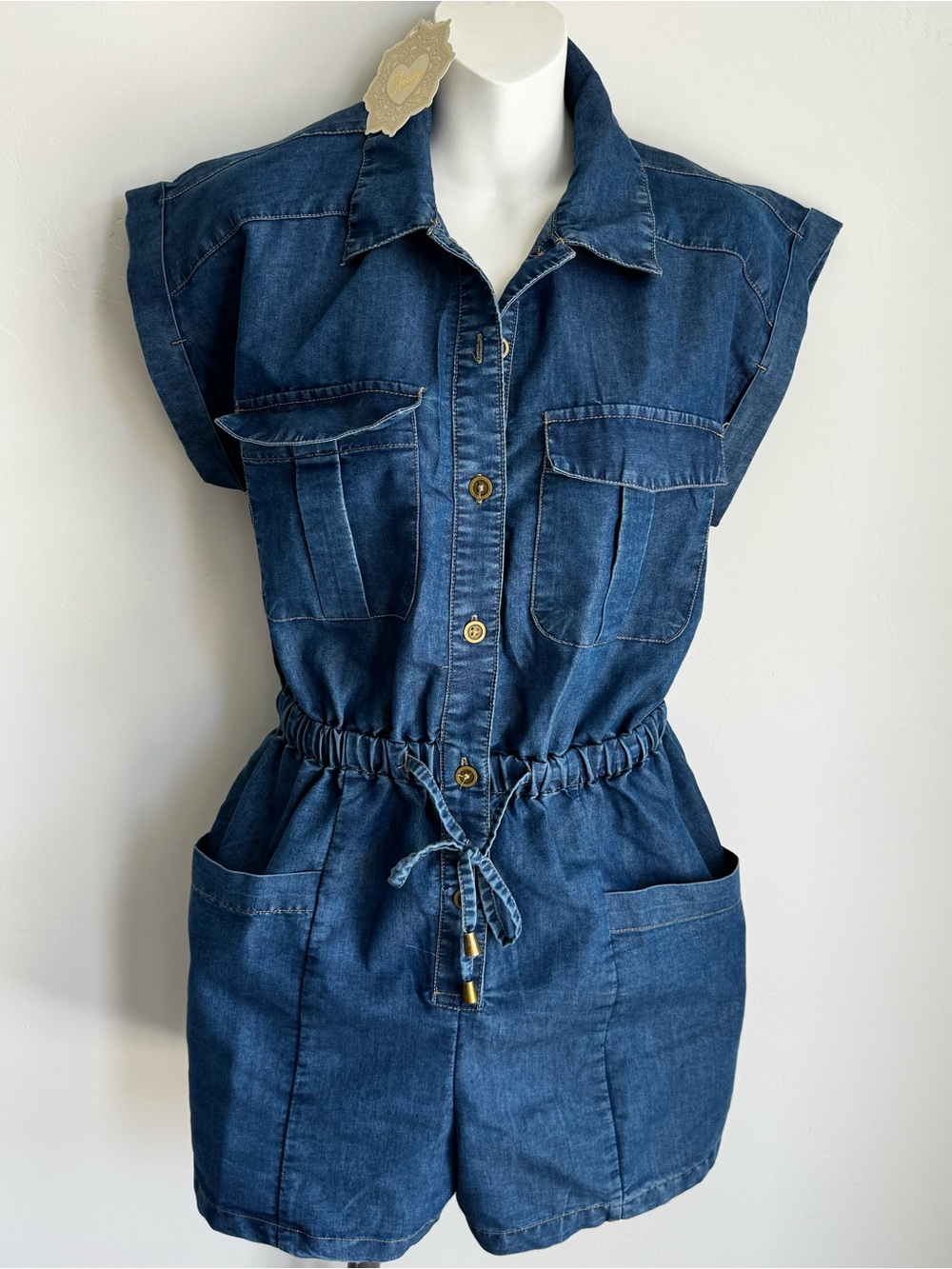 indulge Dark Blue Denim Button-Front Romper size Xl